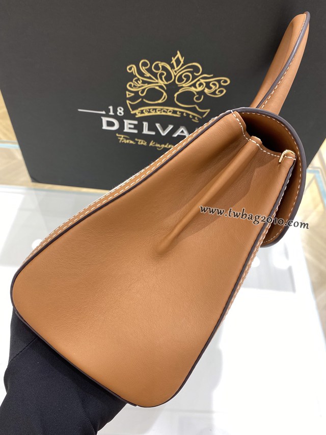 Delvaux全新帆布系列經典款Brillant手提女包 德爾沃專櫃PM焦糖帆布拼皮手袋 bxs1057